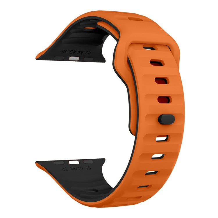 Watch Strap For Apple Watch Series 10 42mm / 9 8 7 41mm / SE (2023) SE (2022) SE 6 5 4 40mm / 3 2 1 38mm Dual Color Silicone Band - Orange+Black