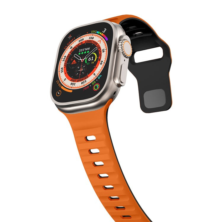 Watch Strap For Apple Watch Series 10 42mm / 9 8 7 41mm / SE (2023) SE (2022) SE 6 5 4 40mm / 3 2 1 38mm Dual Color Silicone Band - Orange+Black