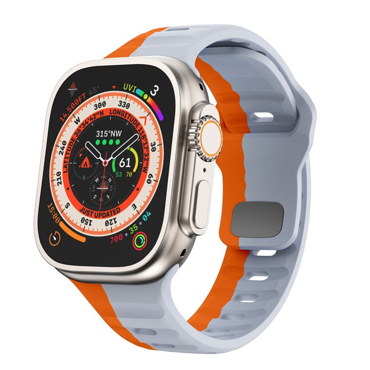 For Apple Watch 10 46mm / Ultra 2 / Ultra 49mm / 9 8 7 45mm / SE (2023) SE (2022) SE 6 5 4 44mm / 3 2 1 42mm Dual-Color Silicone Strap - Light Grey+Orange