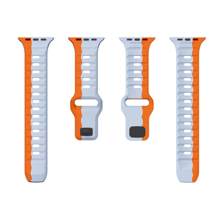 For Apple Watch 10 46mm / Ultra 2 / Ultra 49mm / 9 8 7 45mm / SE (2023) SE (2022) SE 6 5 4 44mm / 3 2 1 42mm Dual-Color Silicone Strap - Light Grey+Orange