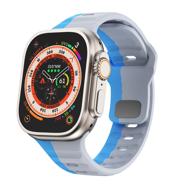 For Apple Watch 10 46mm / Ultra 2 / Ultra 49mm / 9 8 7 45mm / SE (2023) SE (2022) SE 6 5 4 44mm / 3 2 1 42mm Dual-Color Silicone Strap - Light Grey+Blue