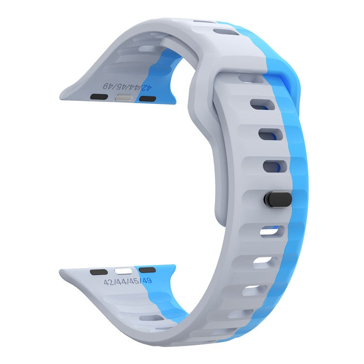 For Apple Watch 10 46mm / Ultra 2 / Ultra 49mm / 9 8 7 45mm / SE (2023) SE (2022) SE 6 5 4 44mm / 3 2 1 42mm Dual-Color Silicone Strap - Light Grey+Blue