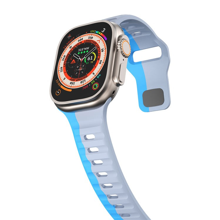 For Apple Watch 10 46mm / Ultra 2 / Ultra 49mm / 9 8 7 45mm / SE (2023) SE (2022) SE 6 5 4 44mm / 3 2 1 42mm Dual-Color Silicone Strap - Light Grey+Blue