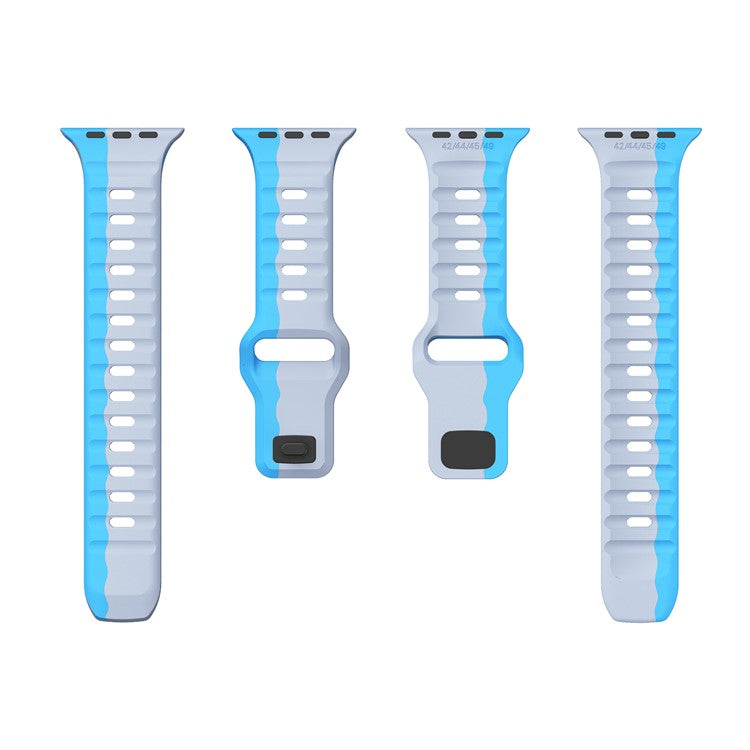 For Apple Watch 10 46mm / Ultra 2 / Ultra 49mm / 9 8 7 45mm / SE (2023) SE (2022) SE 6 5 4 44mm / 3 2 1 42mm Dual-Color Silicone Strap - Light Grey+Blue