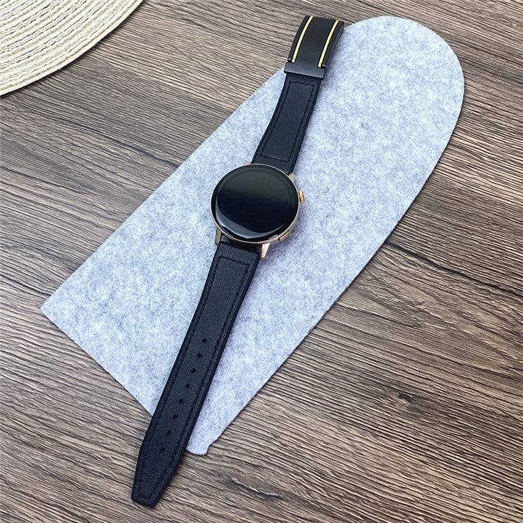For Huawei Watch 4 / 4 Pro / GT 4 46mm Watch Band 22mm Silicone+Genuine Cow Leather Watch Strap - Black Gold