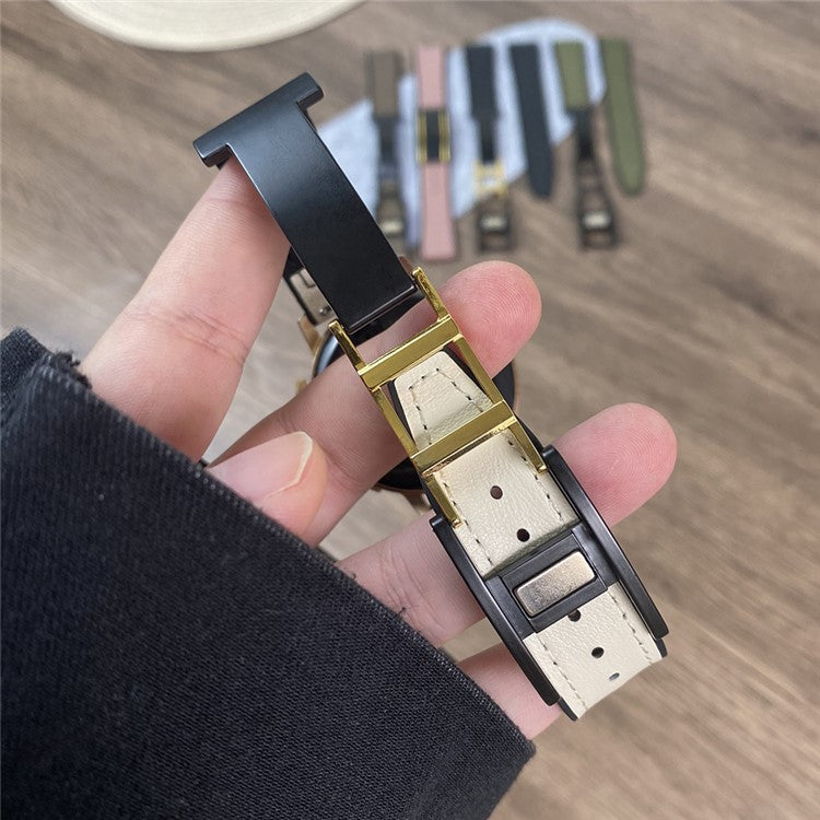 For Huawei Watch 4 / 4 Pro / GT 4 46mm Watch Band 22mm Silicone+Genuine Cow Leather Watch Strap - Black Gold