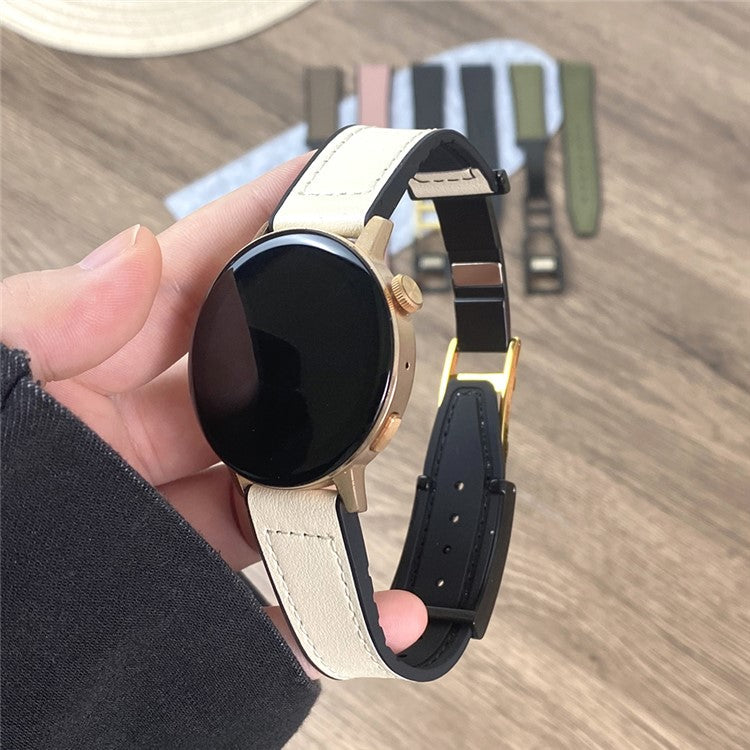 For Huawei Watch 4 / 4 Pro / GT 4 46mm Watch Band 22mm Silicone+Genuine Cow Leather Watch Strap - Black Gold