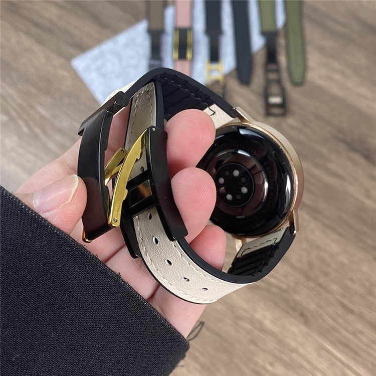 For Huawei Watch 4 / 4 Pro / GT 4 46mm Watch Band 22mm Silicone+Genuine Cow Leather Watch Strap - Black Gold