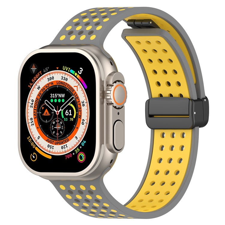 For Apple Watch 10 46mm / Ultra 2 / Ultra 49mm / 9 8 7 45mm / SE (2023) SE (2022) SE 6 5 4 44mm / 3 2 1 42mm Silicone Watch Band Dual Color - Grey+Yellow