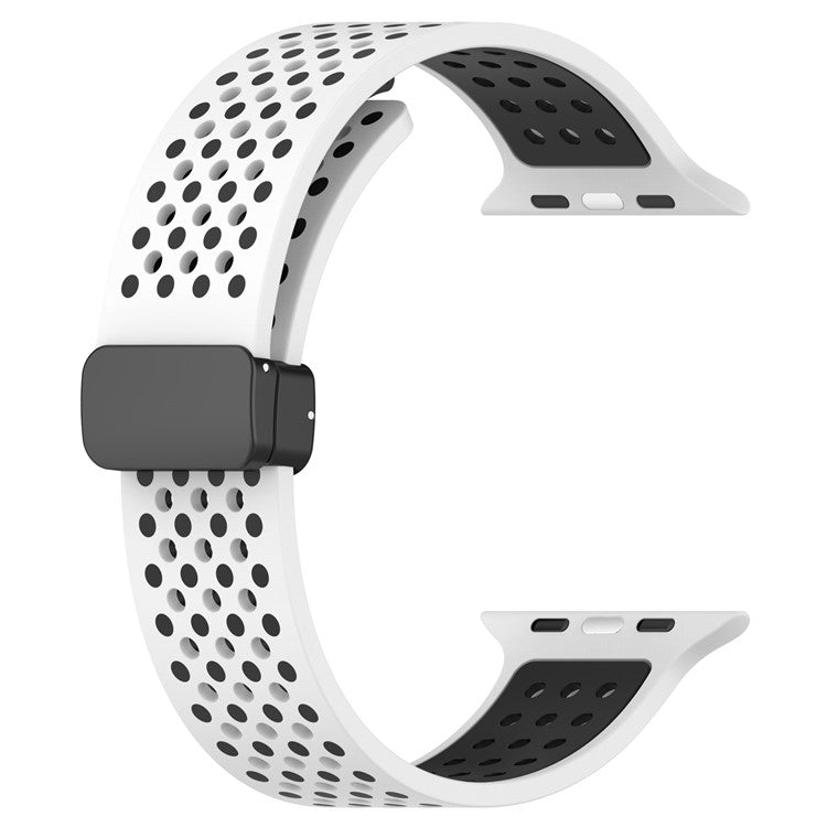 For Apple Watch Series 10 42mm / 9 8 7 41mm / SE (2023) SE (2022) SE 6 5 4 40mm / 3 2 1 38mm Silicone Strap Dual-Color Magnetic Watch Band - White+Black