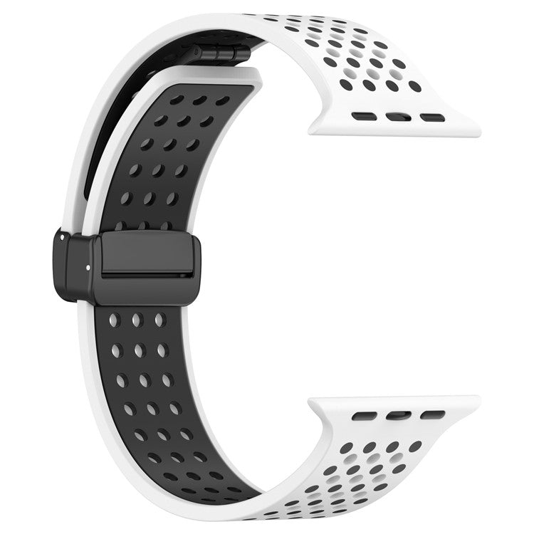 For Apple Watch Series 10 42mm / 9 8 7 41mm / SE (2023) SE (2022) SE 6 5 4 40mm / 3 2 1 38mm Silicone Strap Dual-Color Magnetic Watch Band - White+Black