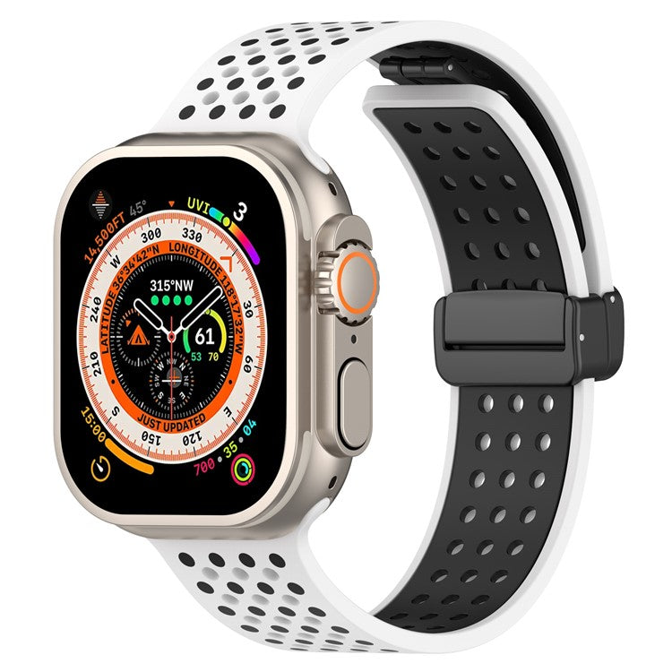 For Apple Watch Series 10 42mm / 9 8 7 41mm / SE (2023) SE (2022) SE 6 5 4 40mm / 3 2 1 38mm Silicone Strap Dual-Color Magnetic Watch Band - White+Black