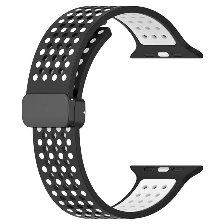 For Apple Watch Series 10 42mm / 9 8 7 41mm / SE (2023) SE (2022) SE 6 5 4 40mm / 3 2 1 38mm Silicone Strap Dual-Color Magnetic Watch Band - Black+White