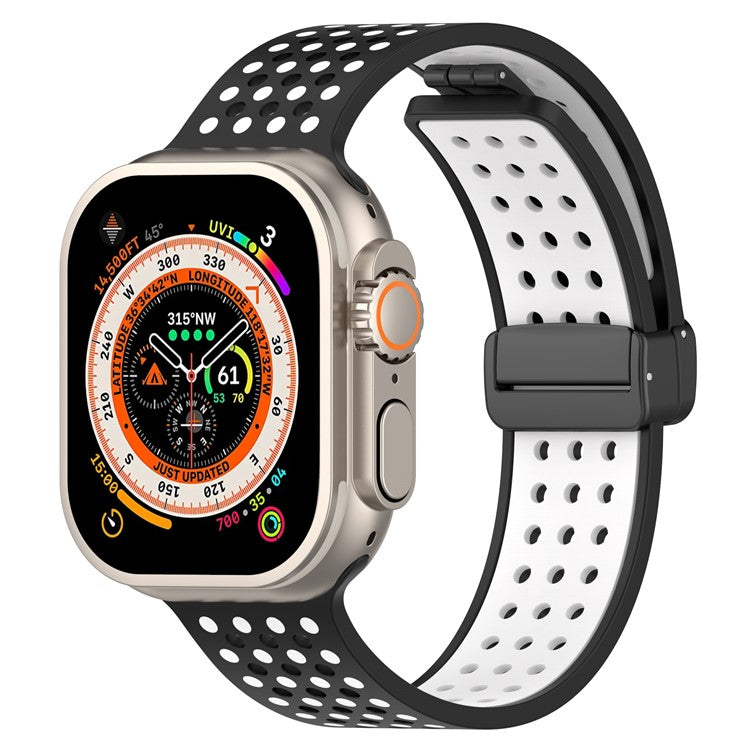 For Apple Watch Series 10 42mm / 9 8 7 41mm / SE (2023) SE (2022) SE 6 5 4 40mm / 3 2 1 38mm Silicone Strap Dual-Color Magnetic Watch Band - Black+White