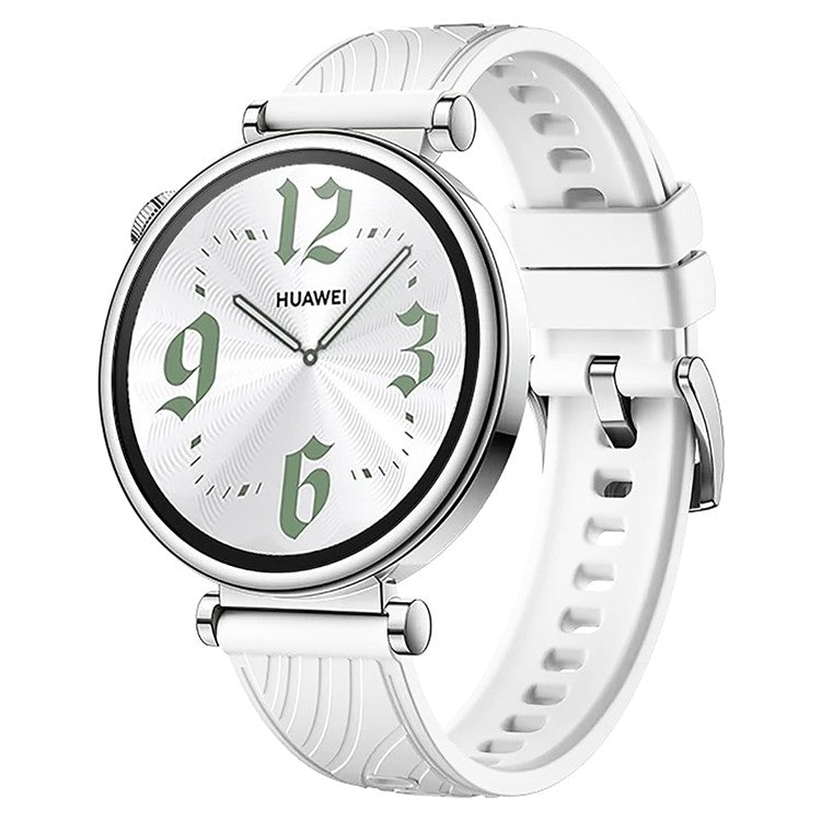 For Huawei Watch GT 4 41mm / Xiaomi Mi Watch Silicone Band 18mm Textured Watch Strap - White+Silver Buckle