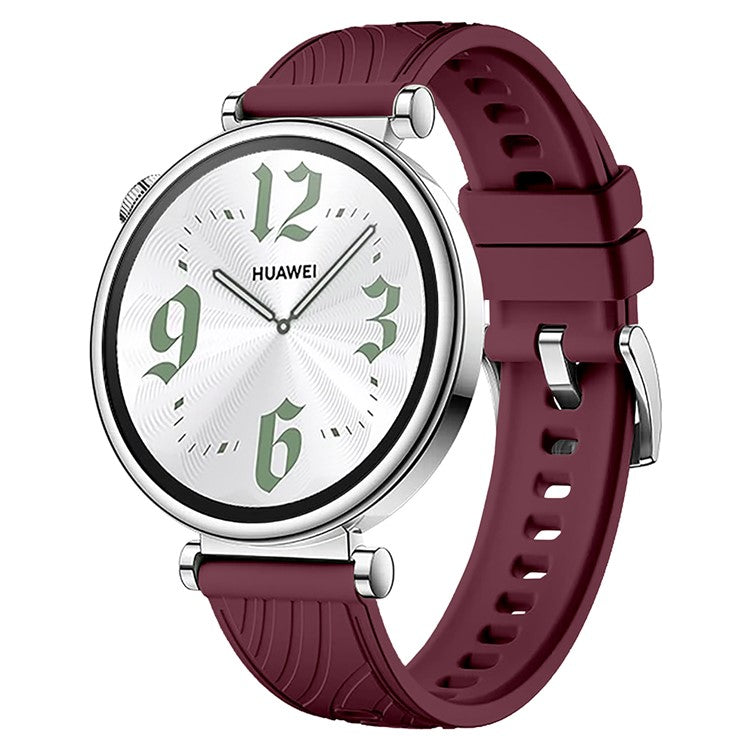 For Huawei Watch GT 4 41mm / Xiaomi Mi Watch Silicone Band 18mm Textured Watch Strap - Wine Red+Silver Buckle