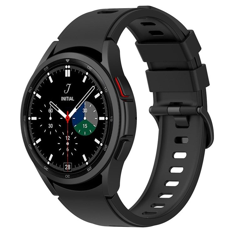 For Samsung Galaxy Watch FE 40mm / Watch4 / Watch 5 / Watch 5 Pro / Watch6 Replacement Bands Black Buckle Silicone Strap - Black
