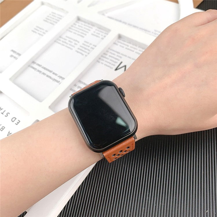 Watch Band For Apple Watch Series 10 42mm / 9 8 7 41mm / SE (2023) SE (2022) SE 6 5 4 40mm / 3 2 1 38mm Hollow-Out Leather Strap - Brown