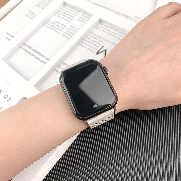 Watch Band For Apple Watch Series 10 42mm / 9 8 7 41mm / SE (2023) SE (2022) SE 6 5 4 40mm / 3 2 1 38mm Hollow-Out Leather Strap - Starlight