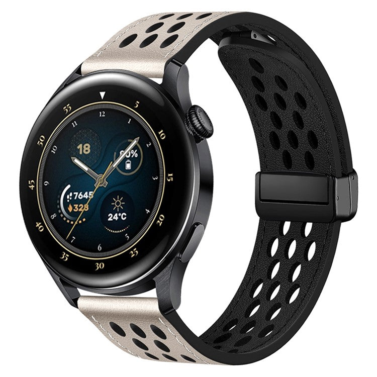 For Huawei Watch GT 4 46mm / 4 Pro / Samsung Galaxy Watch3 / Watch 4 Band Hollow-Out 22mm Leather Watch Strap - Starlight