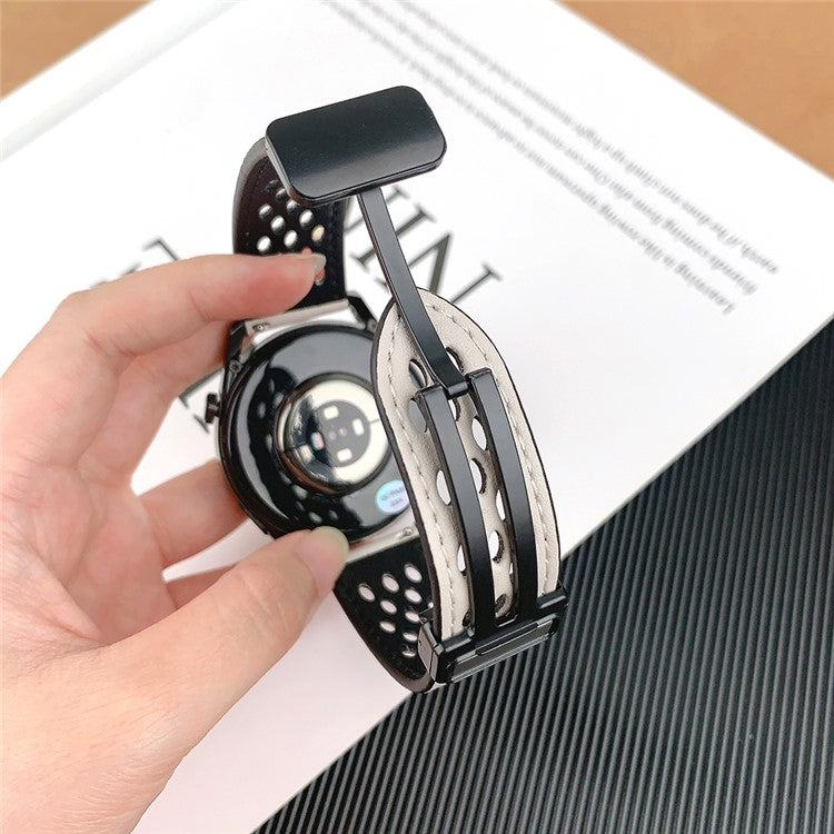 For Huawei Watch GT 4 46mm / 4 Pro / Samsung Galaxy Watch3 / Watch 4 Band Hollow-Out 22mm Leather Watch Strap - Starlight