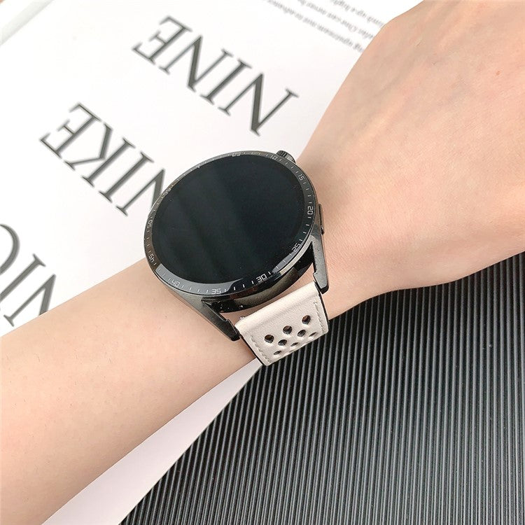 For Huawei Watch GT 4 46mm / 4 Pro / Samsung Galaxy Watch3 / Watch 4 Band Hollow-Out 22mm Leather Watch Strap - Starlight