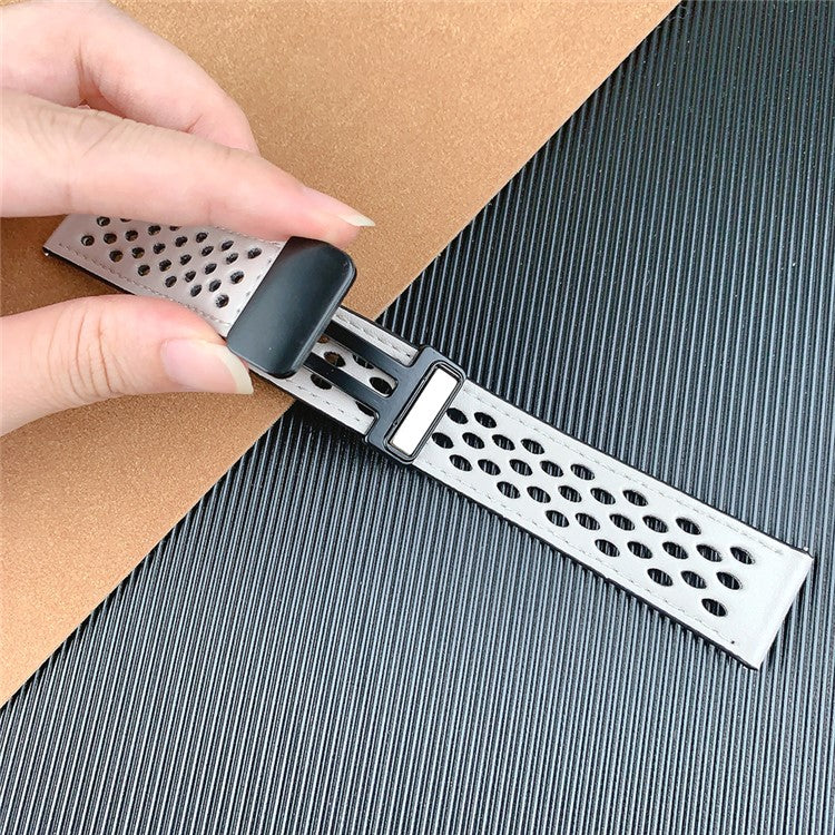 For Huawei Watch GT 4 46mm / 4 Pro / Samsung Galaxy Watch3 / Watch 4 Band Hollow-Out 22mm Leather Watch Strap - Starlight