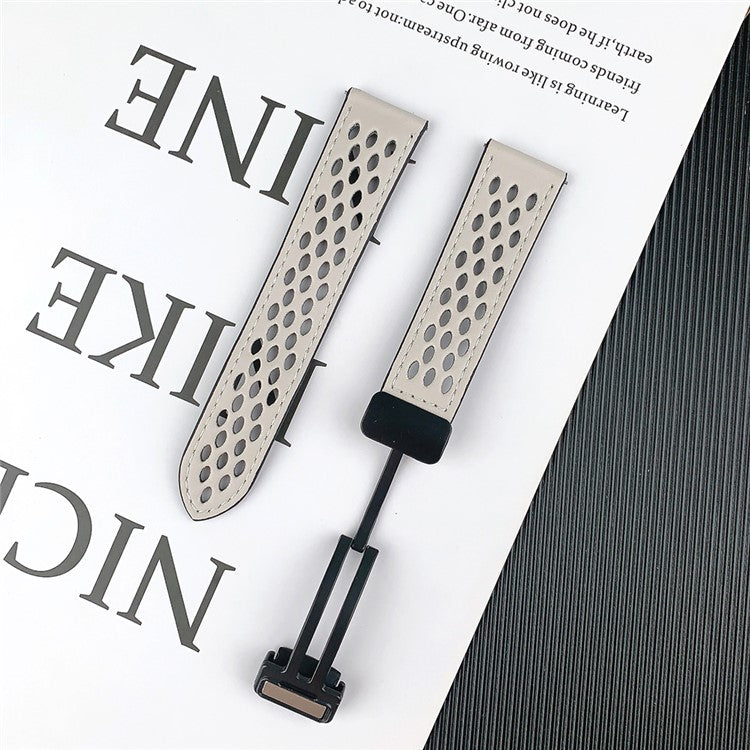 For Huawei Watch GT 4 46mm / 4 Pro / Samsung Galaxy Watch3 / Watch 4 Band Hollow-Out 22mm Leather Watch Strap - Starlight