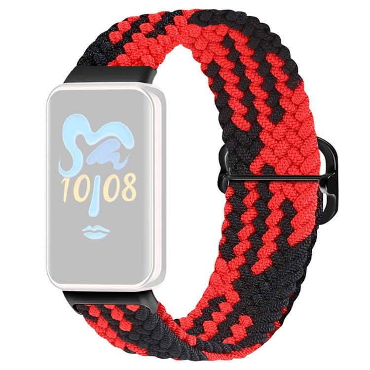 For Honor Band 9 Braided Watch Band Adjustable Nylon Stretchy Sport Replacement Strap - Red+Black
