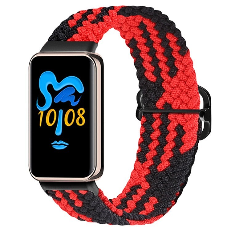 For Honor Band 9 Braided Watch Band Adjustable Nylon Stretchy Sport Replacement Strap - Red+Black