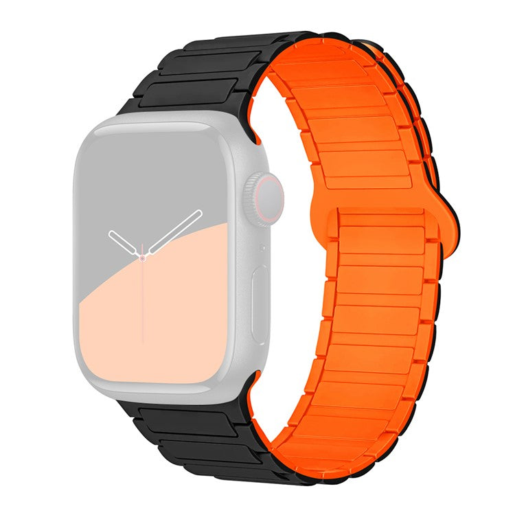 For Apple Watch 10 46mm / Ultra 2 / Ultra 49mm / 9 8 7 45mm / SE (2023) SE (2022) SE 6 5 4 44mm / 3 2 1 42mm Silicone Strap Magnetic - Black / Orange