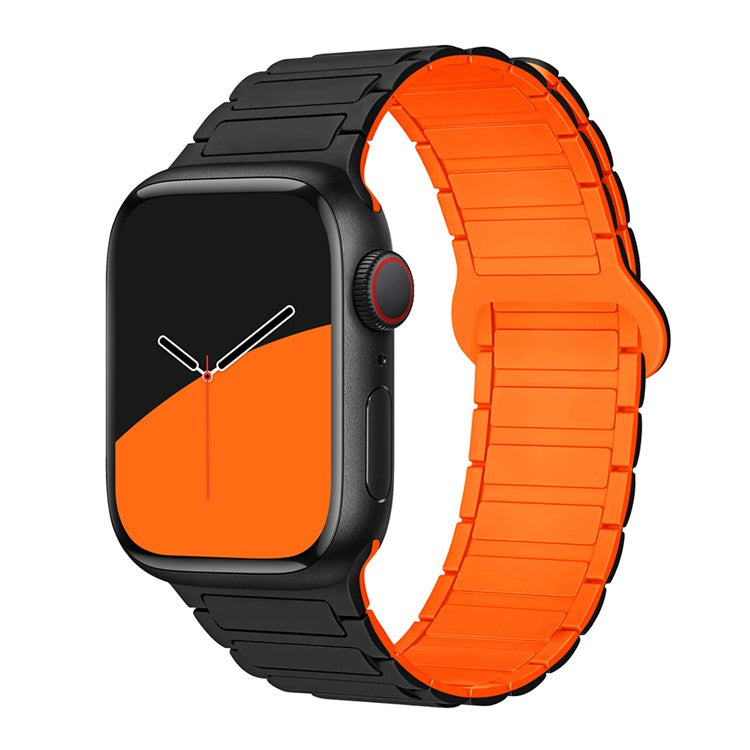 For Apple Watch 10 46mm / Ultra 2 / Ultra 49mm / 9 8 7 45mm / SE (2023) SE (2022) SE 6 5 4 44mm / 3 2 1 42mm Silicone Strap Magnetic - Black / Orange