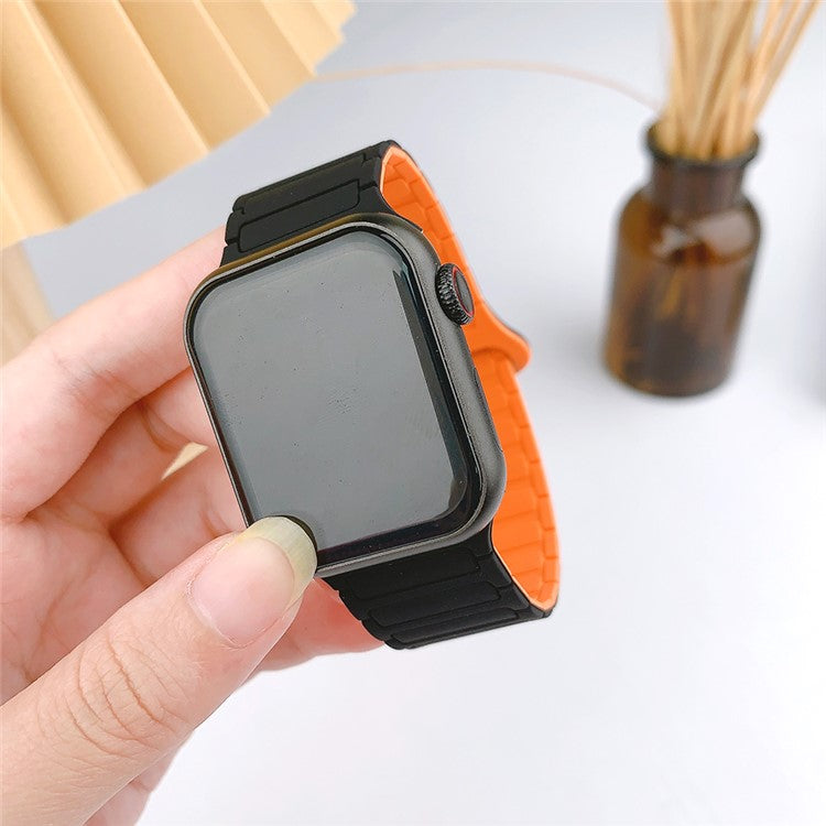 For Apple Watch 10 46mm / Ultra 2 / Ultra 49mm / 9 8 7 45mm / SE (2023) SE (2022) SE 6 5 4 44mm / 3 2 1 42mm Silicone Strap Magnetic - Black / Orange