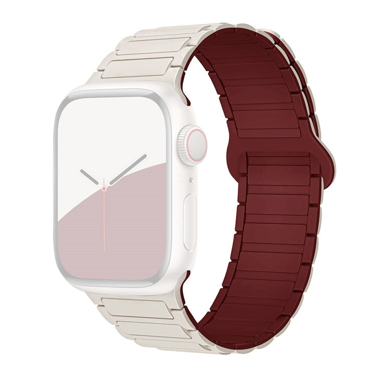 For Apple Watch 10 46mm / Ultra 2 / Ultra 49mm / 9 8 7 45mm / SE (2023) SE (2022) SE 6 5 4 44mm / 3 2 1 42mm Silicone Strap Magnetic - Starlight / Wine Red