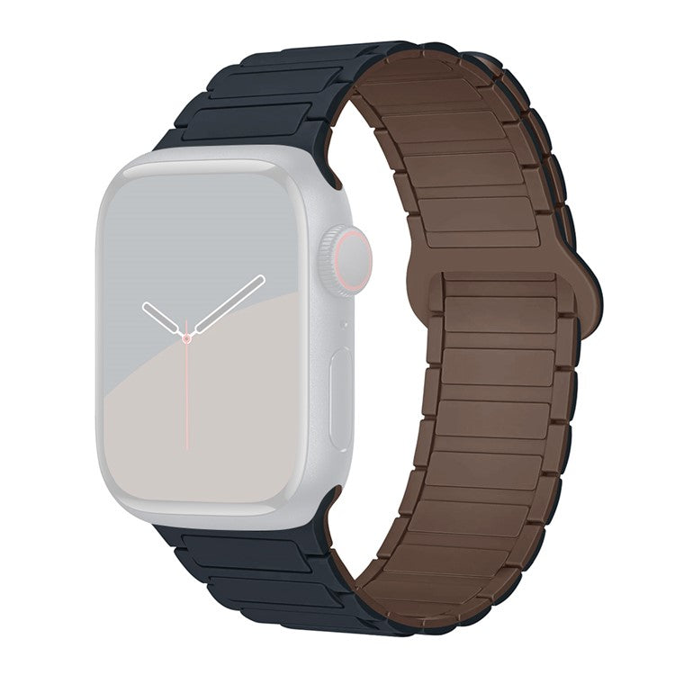 For Apple Watch Series 10 42mm / 9 8 7 41mm / SE (2023) SE (2022) SE 6 5 4 40mm / 3 2 1 38mm Watchband Soft Silicone Magnetic Strap - Midnight Blue / Chocolate