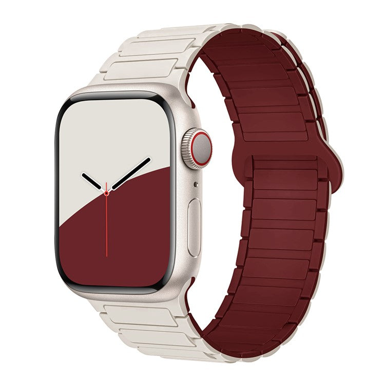 For Apple Watch Series 10 42mm / 9 8 7 41mm / SE (2023) SE (2022) SE 6 5 4 40mm / 3 2 1 38mm Watchband Soft Silicone Magnetic Strap - Starlight / Wine Red