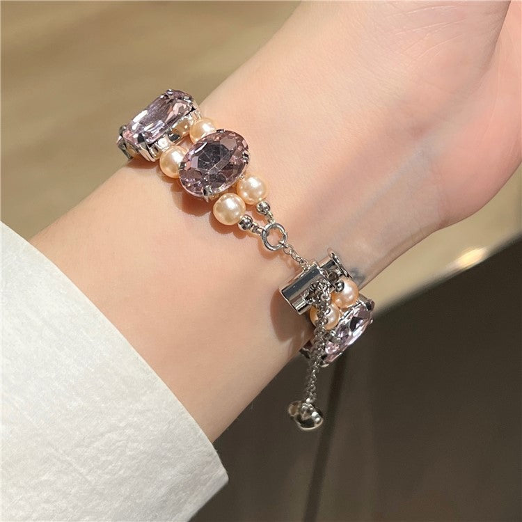 Watch Strap for Apple Watch 10 46mm / Ultra 2 / Ultra 49mm / 9 8 7 45mm / SE (2023) SE (2022) SE 6 5 4 44mm / 3 2 1 42mm - Elastic Style / Pink Gem+Pink Pearl