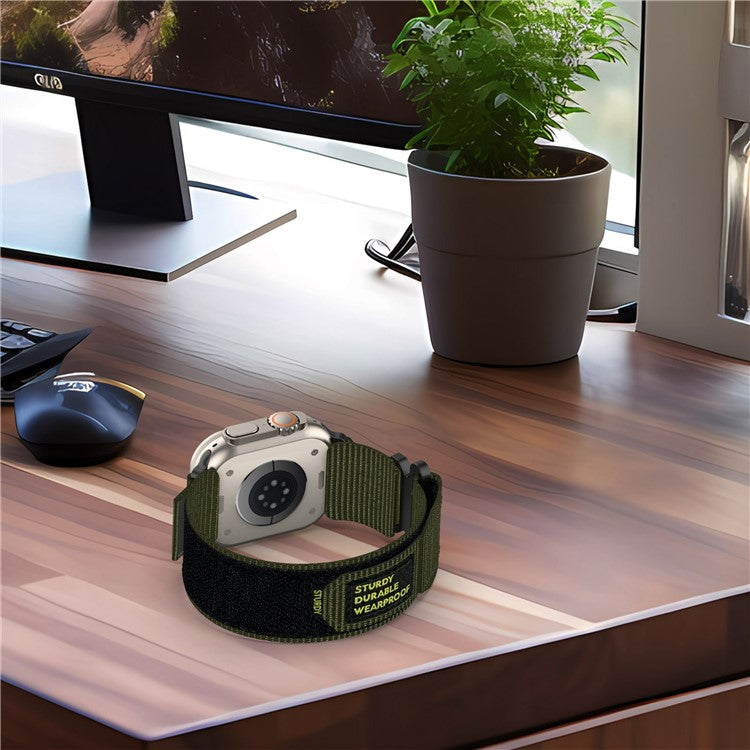 For Apple Watch 10 46mm / Ultra 2 / Ultra 49mm / 9 8 7 45mm / SE (2023) SE (2022) SE 6 5 4 44mm / 3 2 1 42mm Fastening Watchband Nylon Strap - Army Green