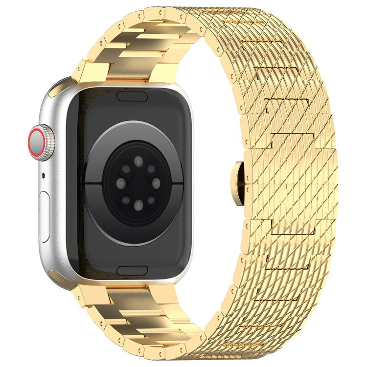 For Apple Watch Series 10 42mm / 9 8 7 41mm / SE (2023) SE (2022) SE 6 5 4 40mm / 3 2 1 38mm Strap Texture Stainless Steel Watch Band - Gold