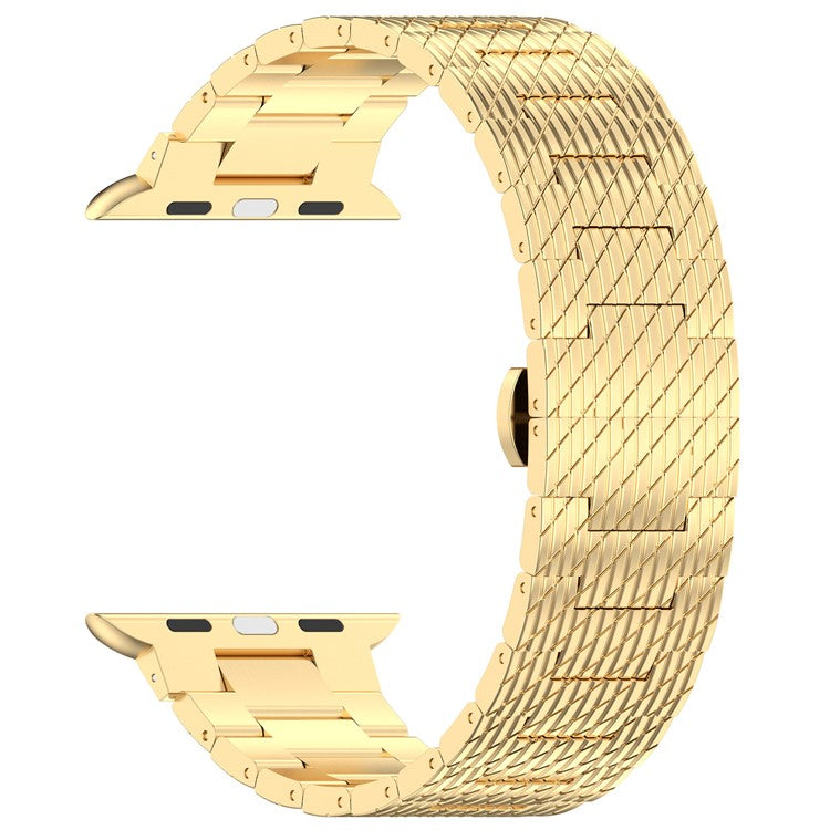 For Apple Watch Series 10 42mm / 9 8 7 41mm / SE (2023) SE (2022) SE 6 5 4 40mm / 3 2 1 38mm Strap Texture Stainless Steel Watch Band - Gold