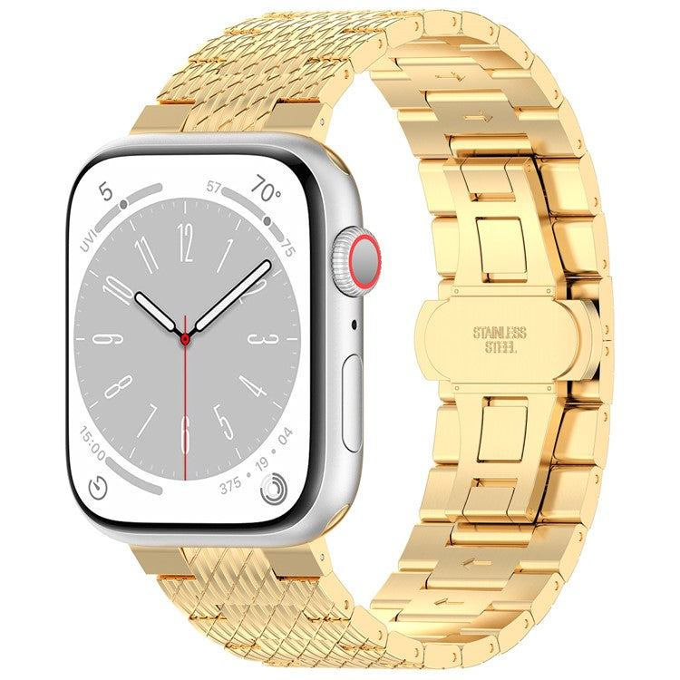 For Apple Watch Series 10 42mm / 9 8 7 41mm / SE (2023) SE (2022) SE 6 5 4 40mm / 3 2 1 38mm Strap Texture Stainless Steel Watch Band - Gold