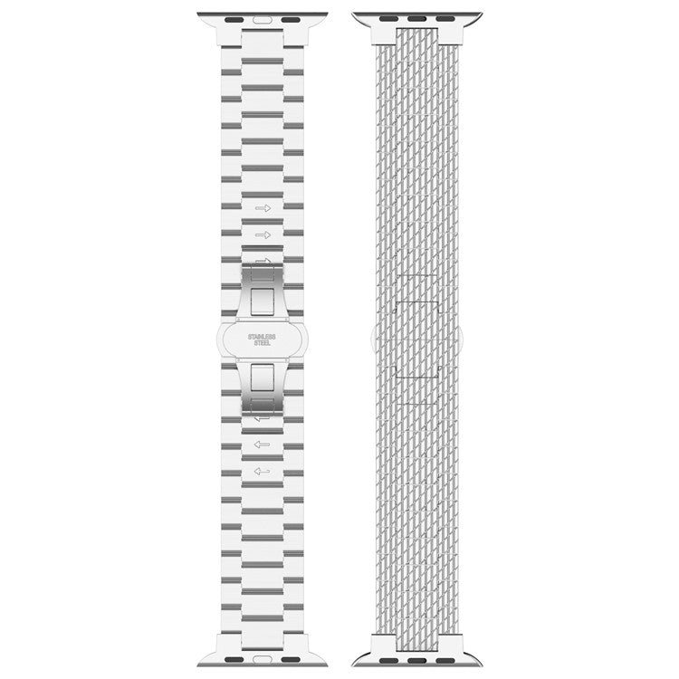 For Apple Watch Series 10 42mm / 9 8 7 41mm / SE (2023) SE (2022) SE 6 5 4 40mm / 3 2 1 38mm Strap Texture Stainless Steel Watch Band - Gold