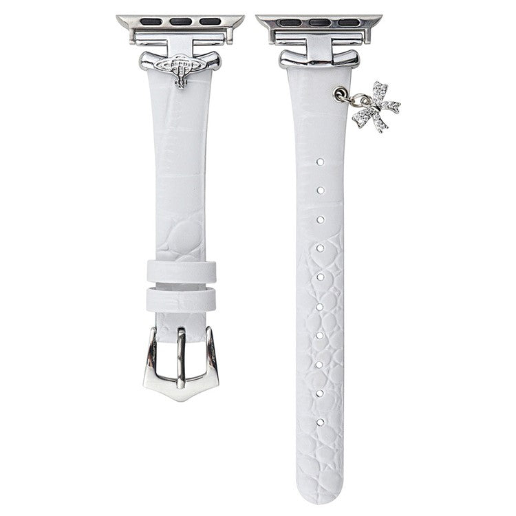 For Apple Watch Series 10 42mm / 9 8 7 41mm / SE (2023) SE (2022) SE 6 5 4 40mm / 3 2 1 38mm Strap with Saturn Pendant - White+Silver Buckle