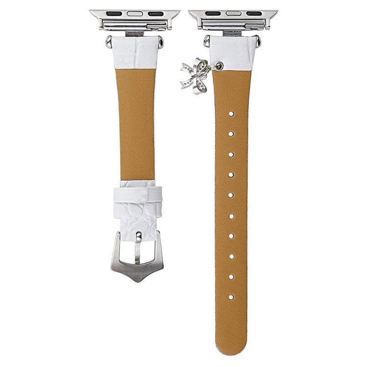 For Apple Watch Series 10 42mm / 9 8 7 41mm / SE (2023) SE (2022) SE 6 5 4 40mm / 3 2 1 38mm Strap with Saturn Pendant - White+Silver Buckle