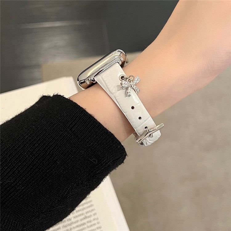 For Apple Watch Series 10 42mm / 9 8 7 41mm / SE (2023) SE (2022) SE 6 5 4 40mm / 3 2 1 38mm Strap with Saturn Pendant - White+Silver Buckle
