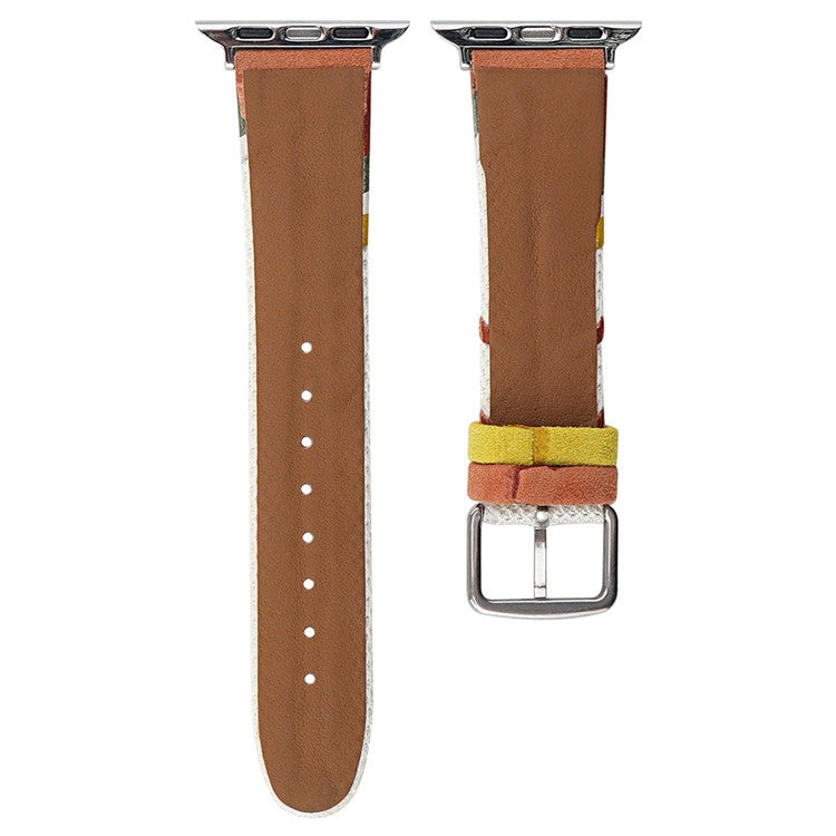 For Apple Watch 10 46mm / Ultra 2 / Ultra 49mm / 9 8 7 45mm / SE (2023) SE (2022) SE 6 5 4 44mm / 3 2 1 42mm PU Leather Band - Apricot (Silver Buckle)