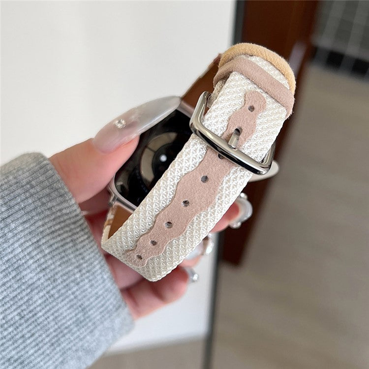 For Apple Watch 10 46mm / Ultra 2 / Ultra 49mm / 9 8 7 45mm / SE (2023) SE (2022) SE 6 5 4 44mm / 3 2 1 42mm PU Leather Band - Apricot (Silver Buckle)