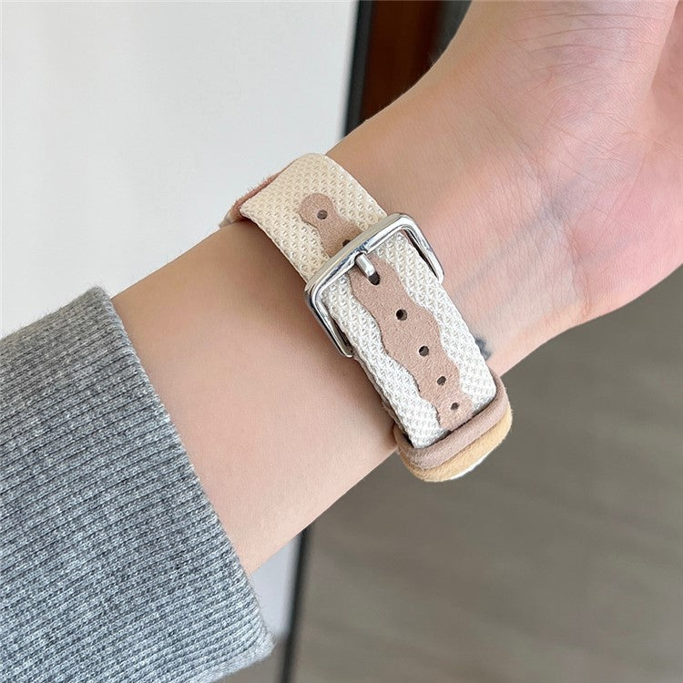 For Apple Watch 10 46mm / Ultra 2 / Ultra 49mm / 9 8 7 45mm / SE (2023) SE (2022) SE 6 5 4 44mm / 3 2 1 42mm PU Leather Band - Apricot (Silver Buckle)