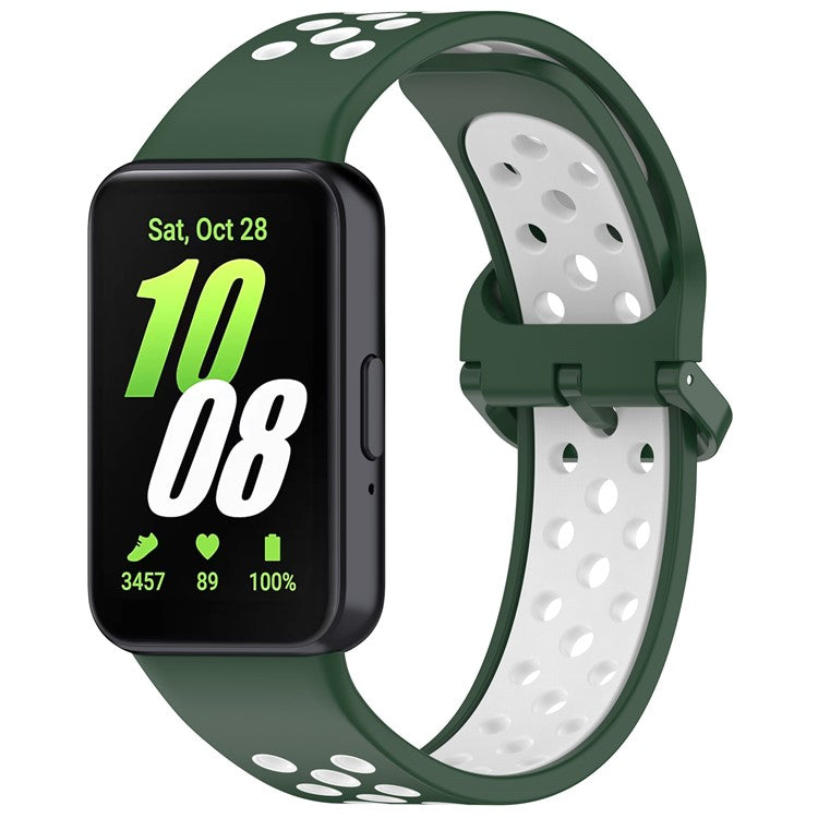 For Samsung Galaxy Fit3 Silicone Watch Bands Dual-Color Wrist Straps Replacement Parts - Dark Green+White