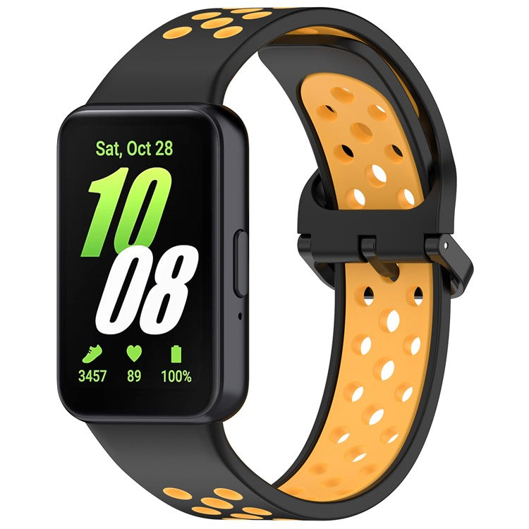 For Samsung Galaxy Fit3 Silicone Watch Bands Dual-Color Wrist Straps Replacement Parts - Black+Yellow